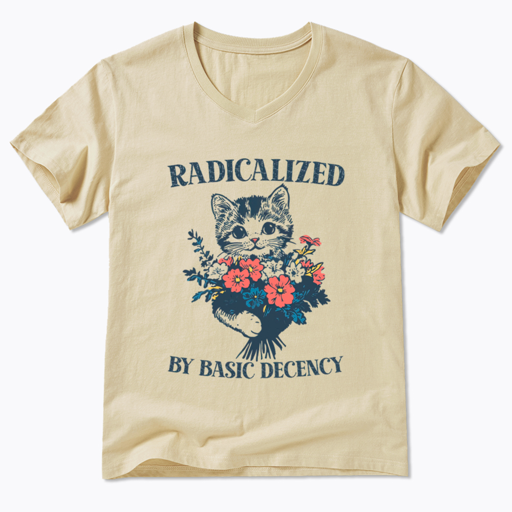 Radicalized By Basic Decency Cat Floral Feminist V-Neck Classic T-Shirt