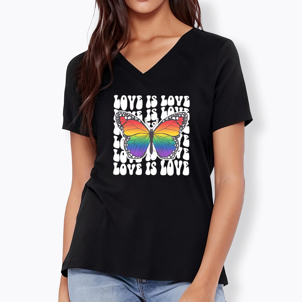 Rainbow Butterfly V-Neck Classic T-Shirt