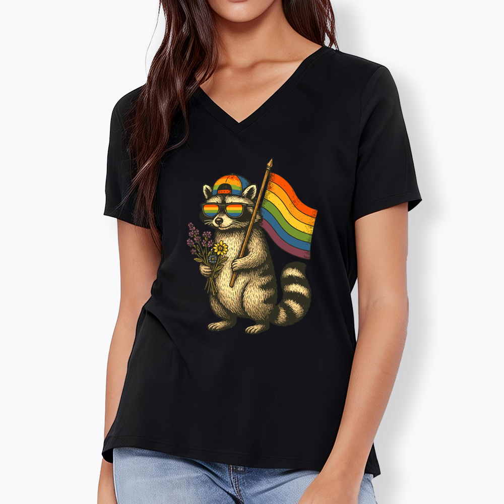 Raccoon Gay Pride V-Neck Classic T-Shirt