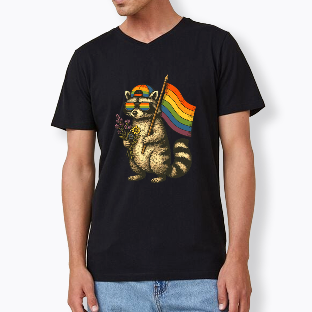 Raccoon Gay Pride V-Neck Classic T-Shirt