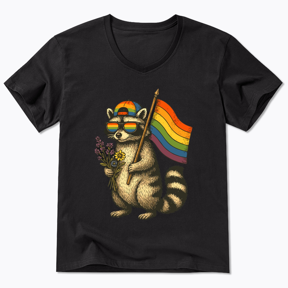 Raccoon Gay Pride V-Neck Classic T-Shirt