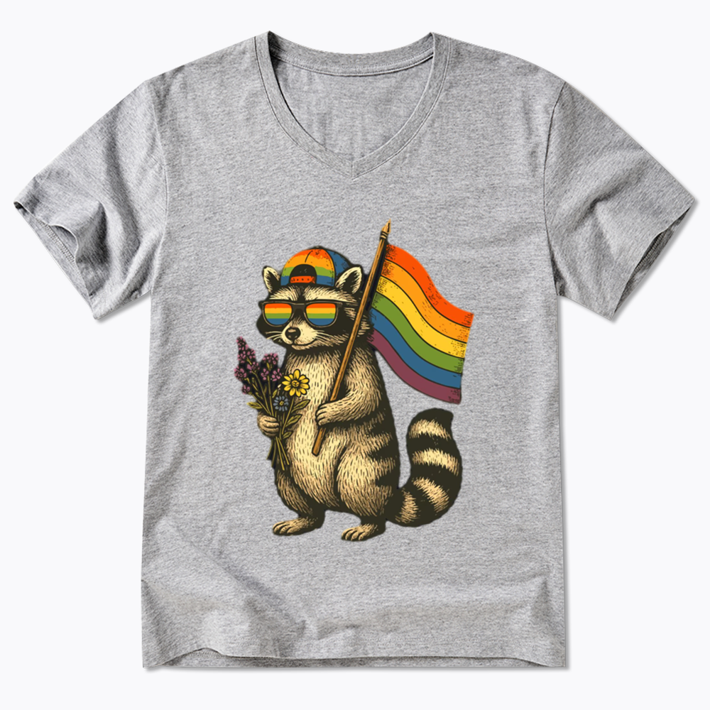 Raccoon Gay Pride V-Neck Classic T-Shirt