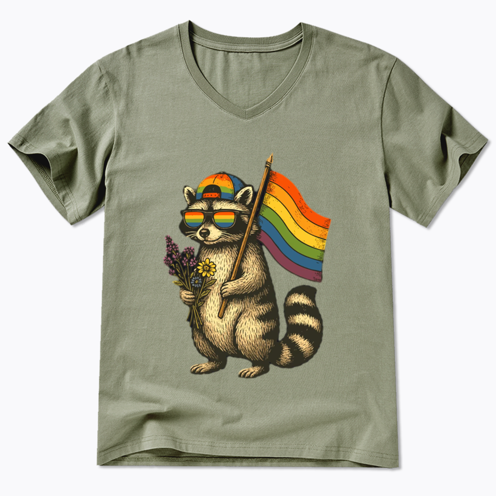 Raccoon Gay Pride V-Neck Classic T-Shirt