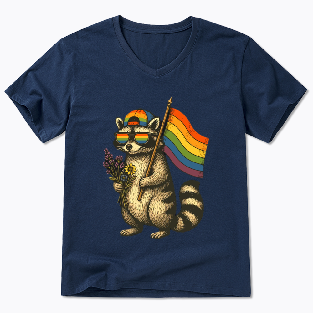 Raccoon Gay Pride V-Neck Classic T-Shirt