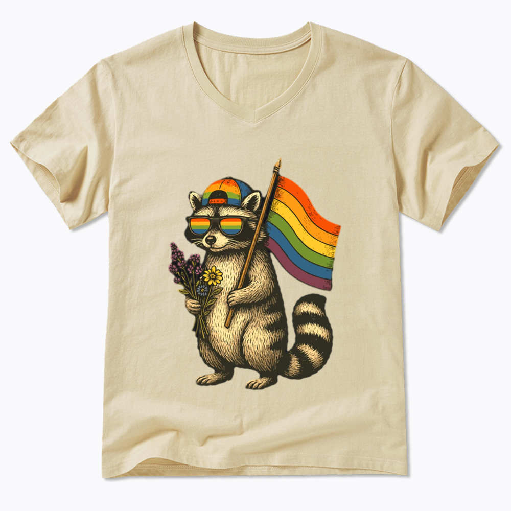 Raccoon Gay Pride V-Neck Classic T-Shirt