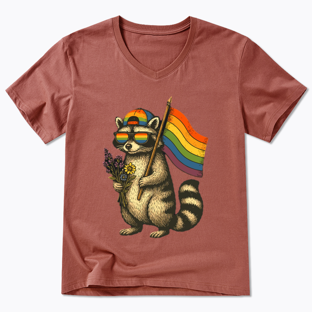 Raccoon Gay Pride V-Neck Classic T-Shirt