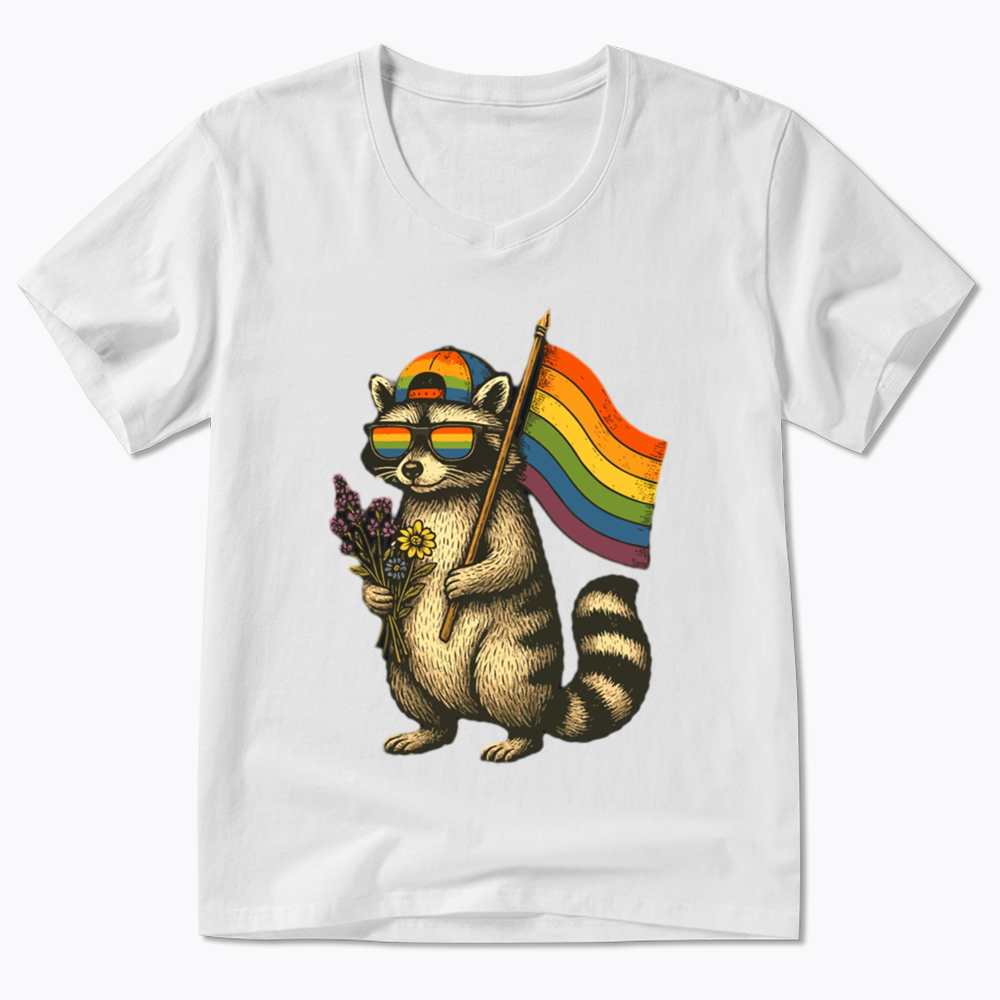 Raccoon Gay Pride V-Neck Classic T-Shirt