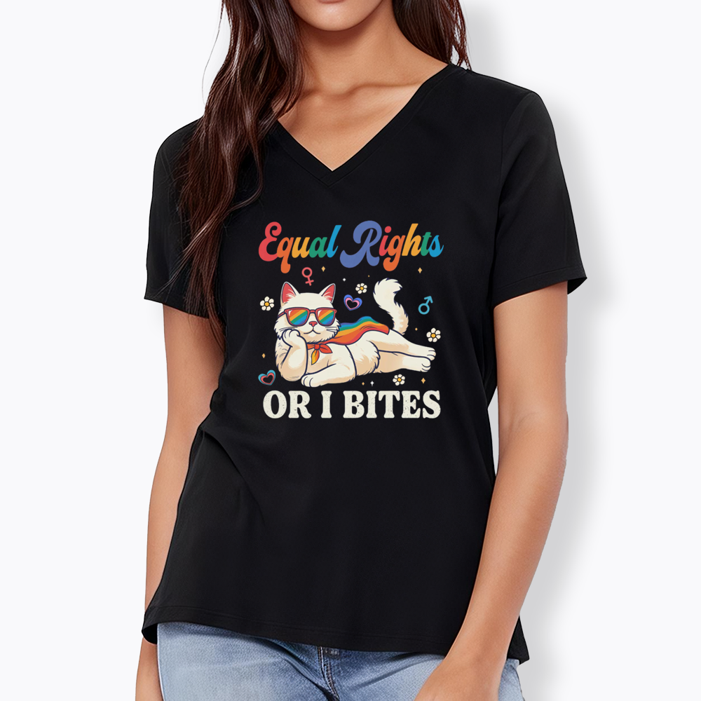 Equal Rights Or I Bites Cat V-Neck Classic T-Shirt