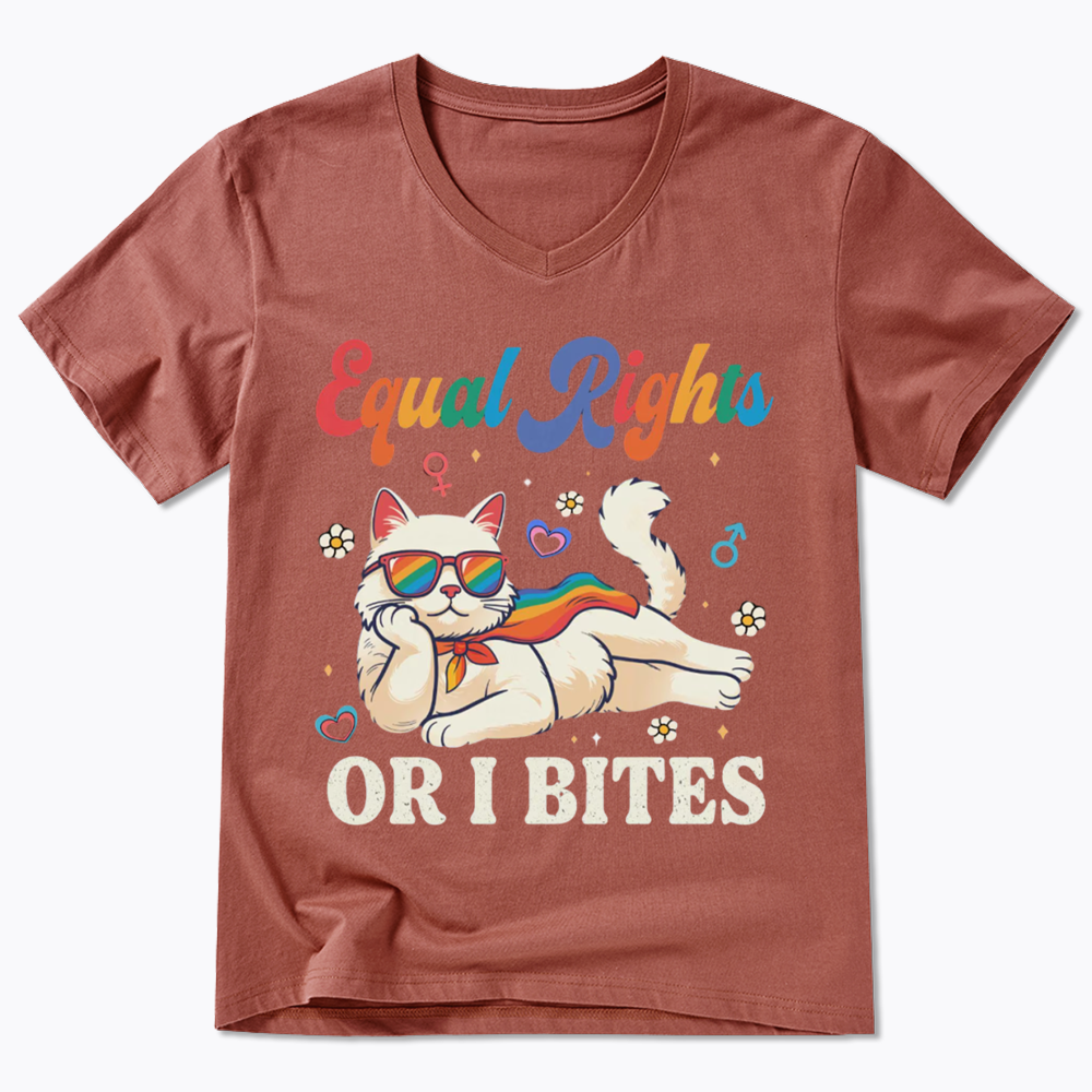 Equal Rights Or I Bites Cat V-Neck Classic T-Shirt