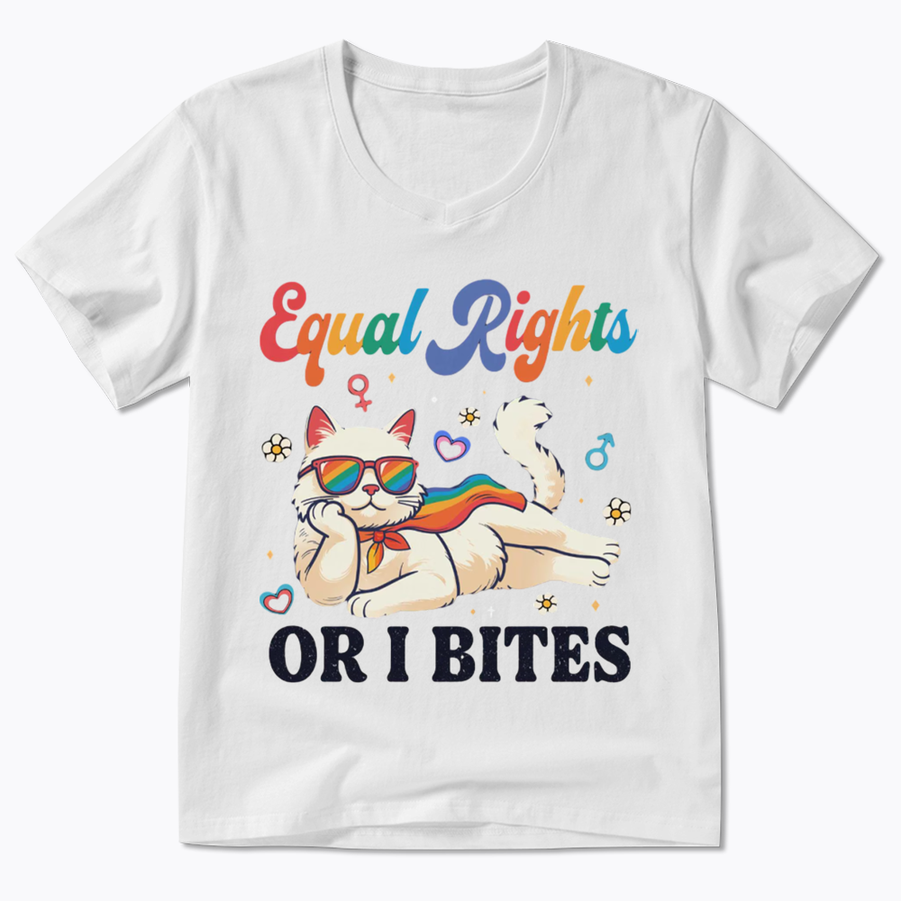 Equal Rights Or I Bites Cat V-Neck Classic T-Shirt