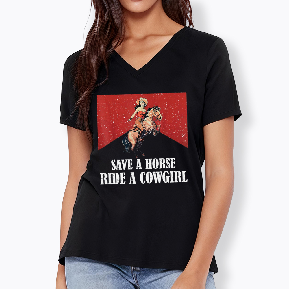 Save A Horse Ride A Cowgirl V-Neck Classic T-Shirt