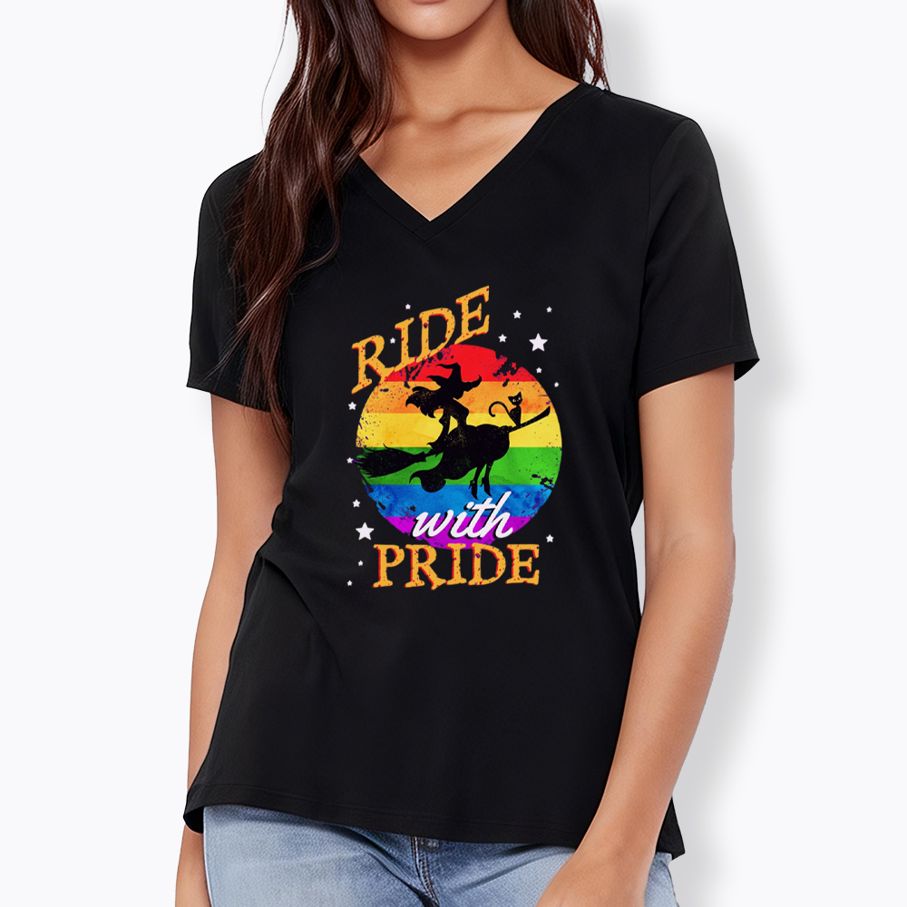 Ride with Pride Rainbow V-Neck Classic T-Shirt