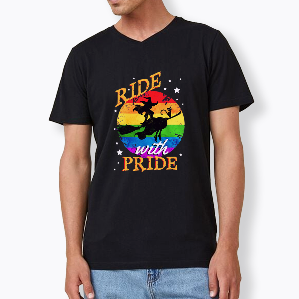 Ride with Pride Rainbow V-Neck Classic T-Shirt