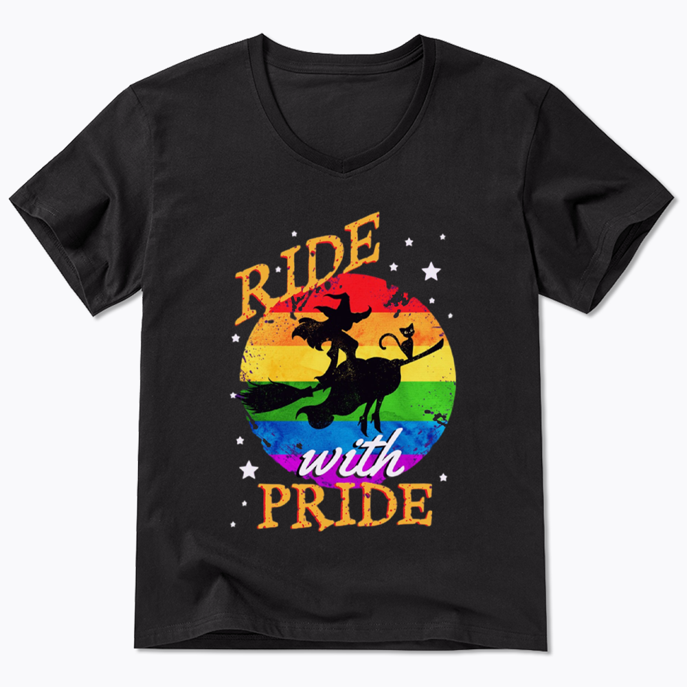 Ride with Pride Rainbow V-Neck Classic T-Shirt