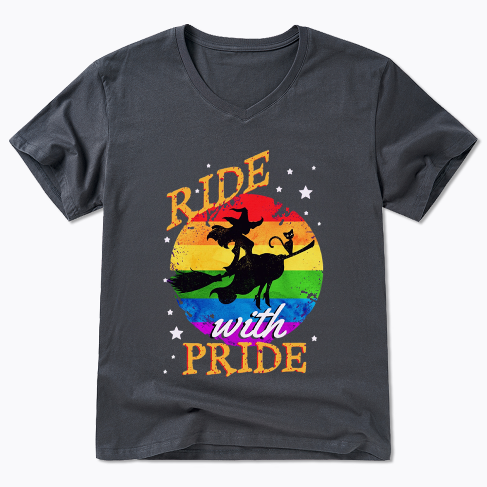 Ride with Pride Rainbow V-Neck Classic T-Shirt