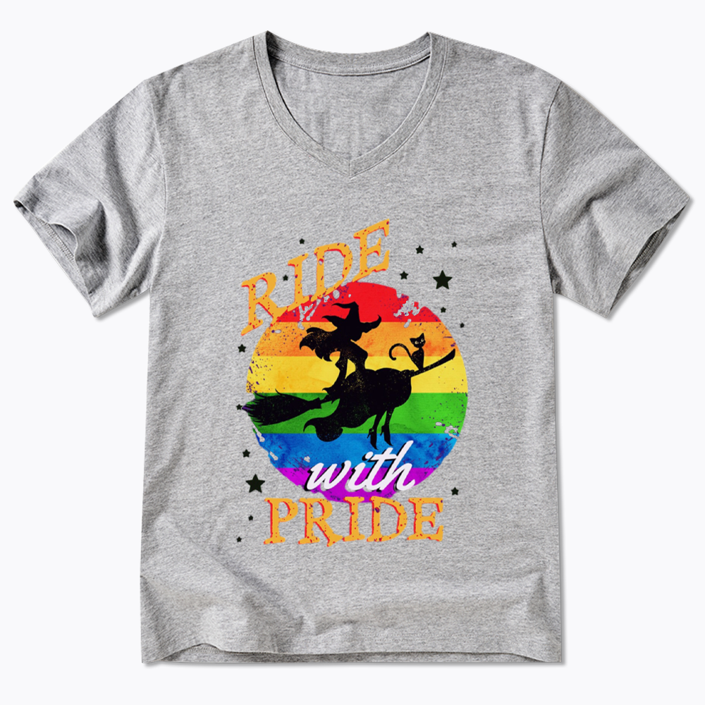 Ride with Pride Rainbow V-Neck Classic T-Shirt