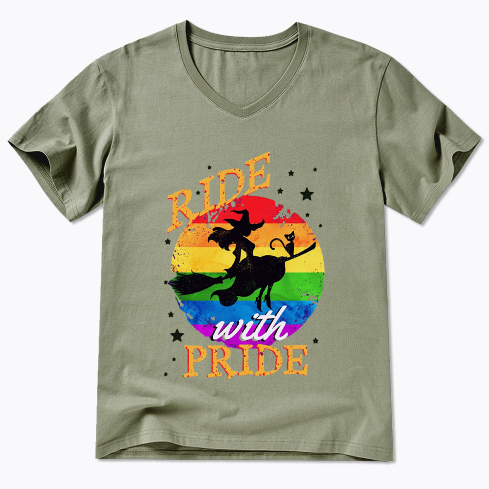 Ride with Pride Rainbow V-Neck Classic T-Shirt