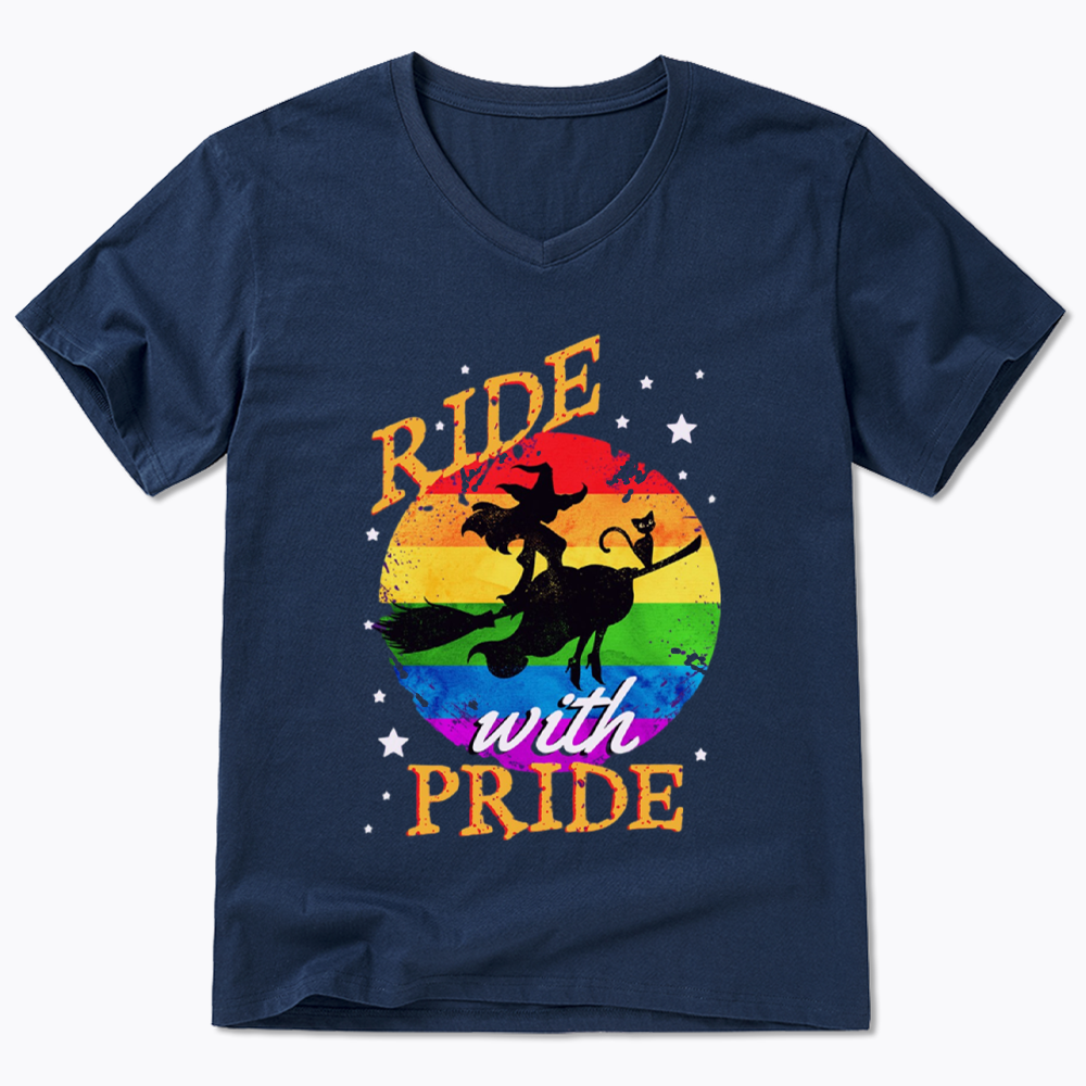 Ride with Pride Rainbow V-Neck Classic T-Shirt