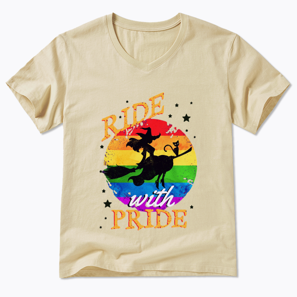 Ride with Pride Rainbow V-Neck Classic T-Shirt