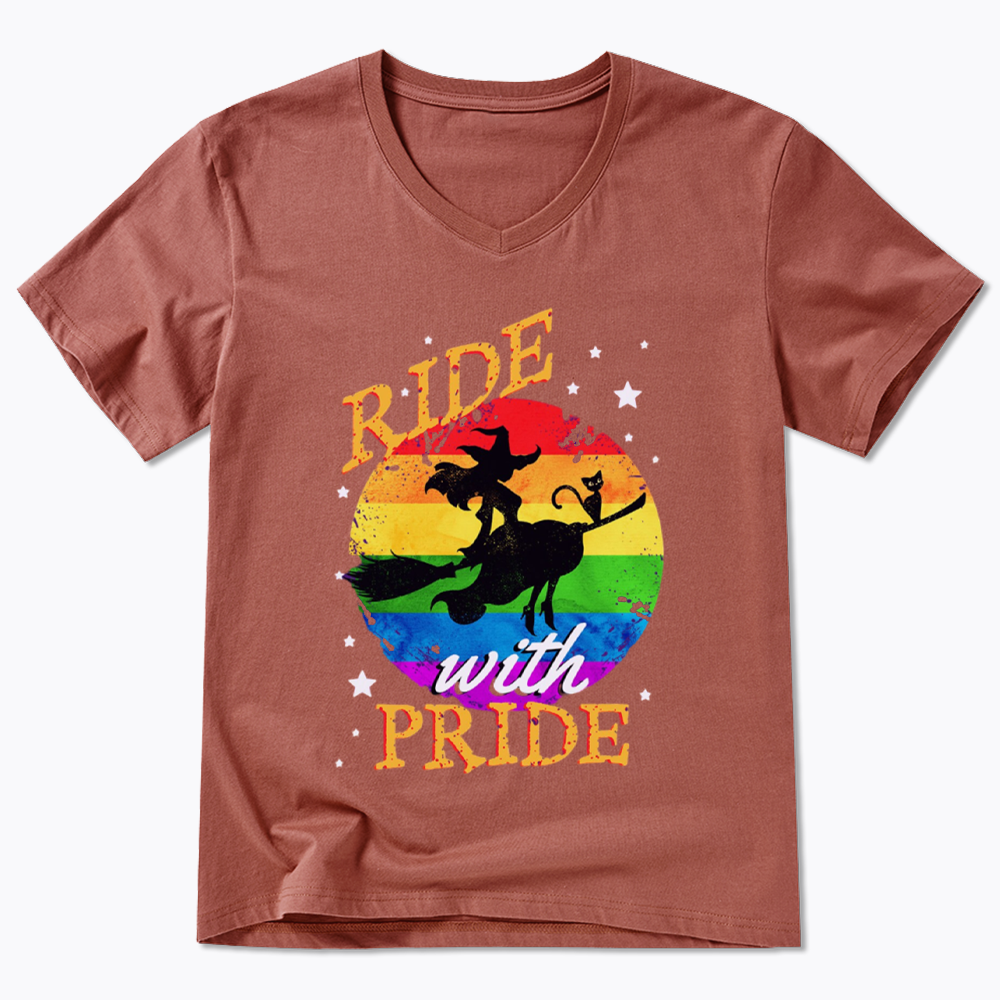 Ride with Pride Rainbow V-Neck Classic T-Shirt