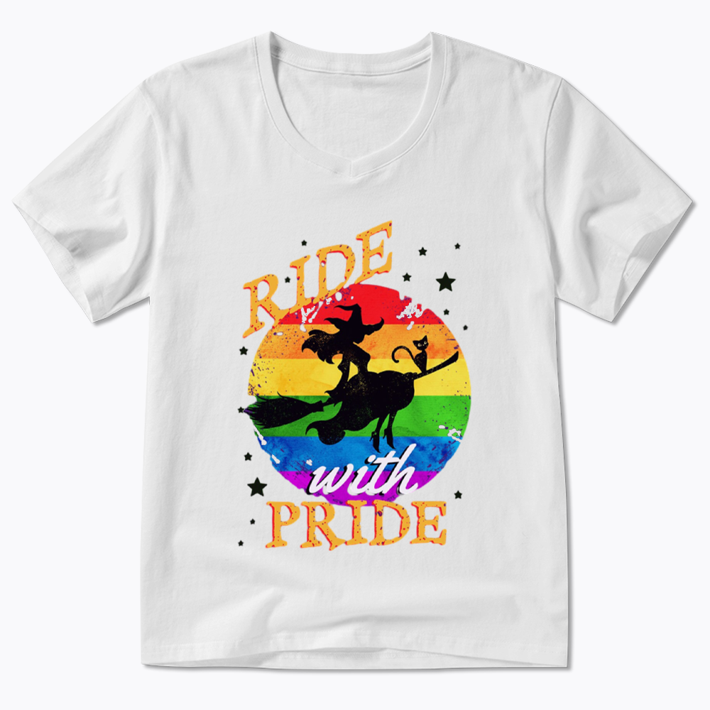 Ride with Pride Rainbow V-Neck Classic T-Shirt