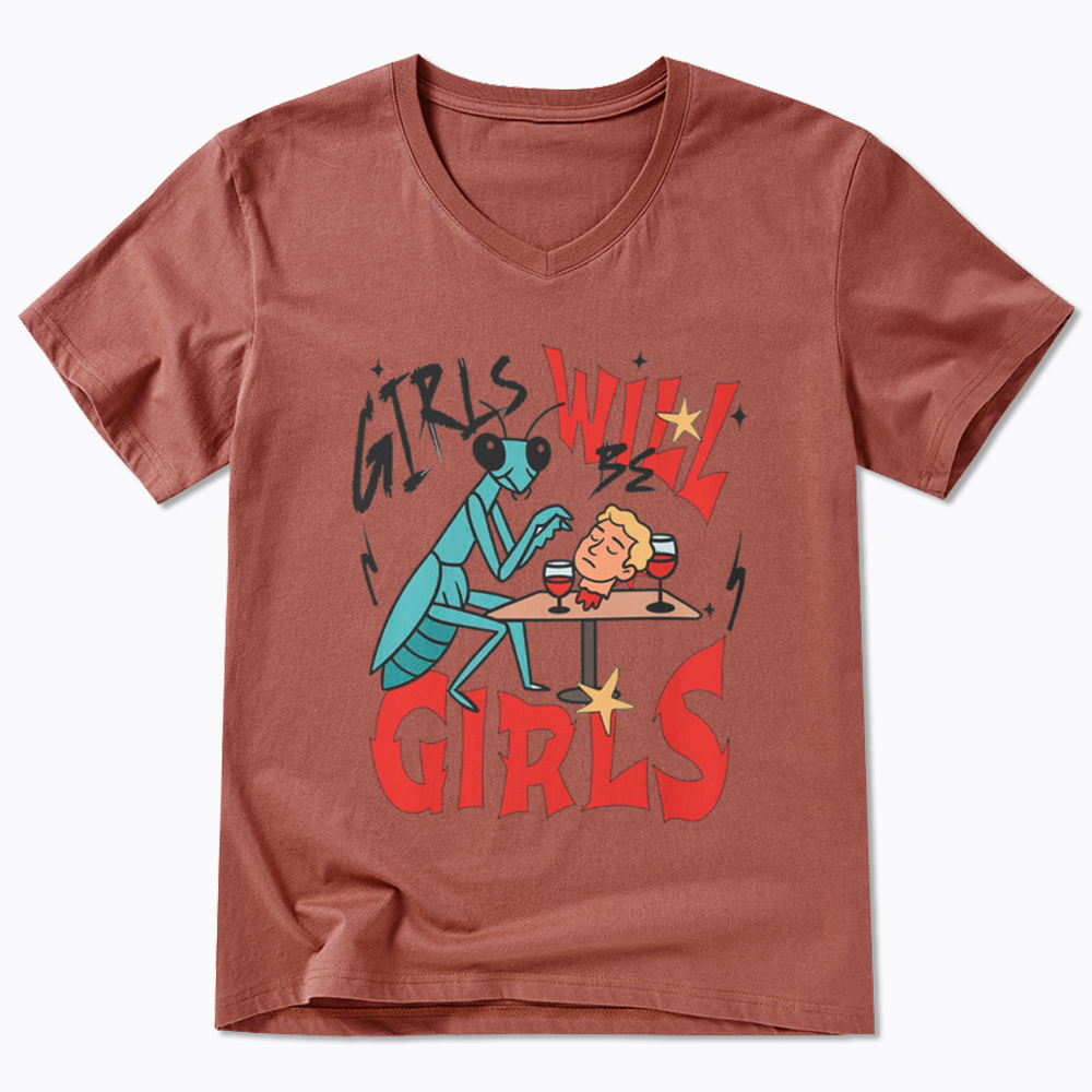 Girls Will Be Girls Praying Mantis V-Neck Classic T-Shirt