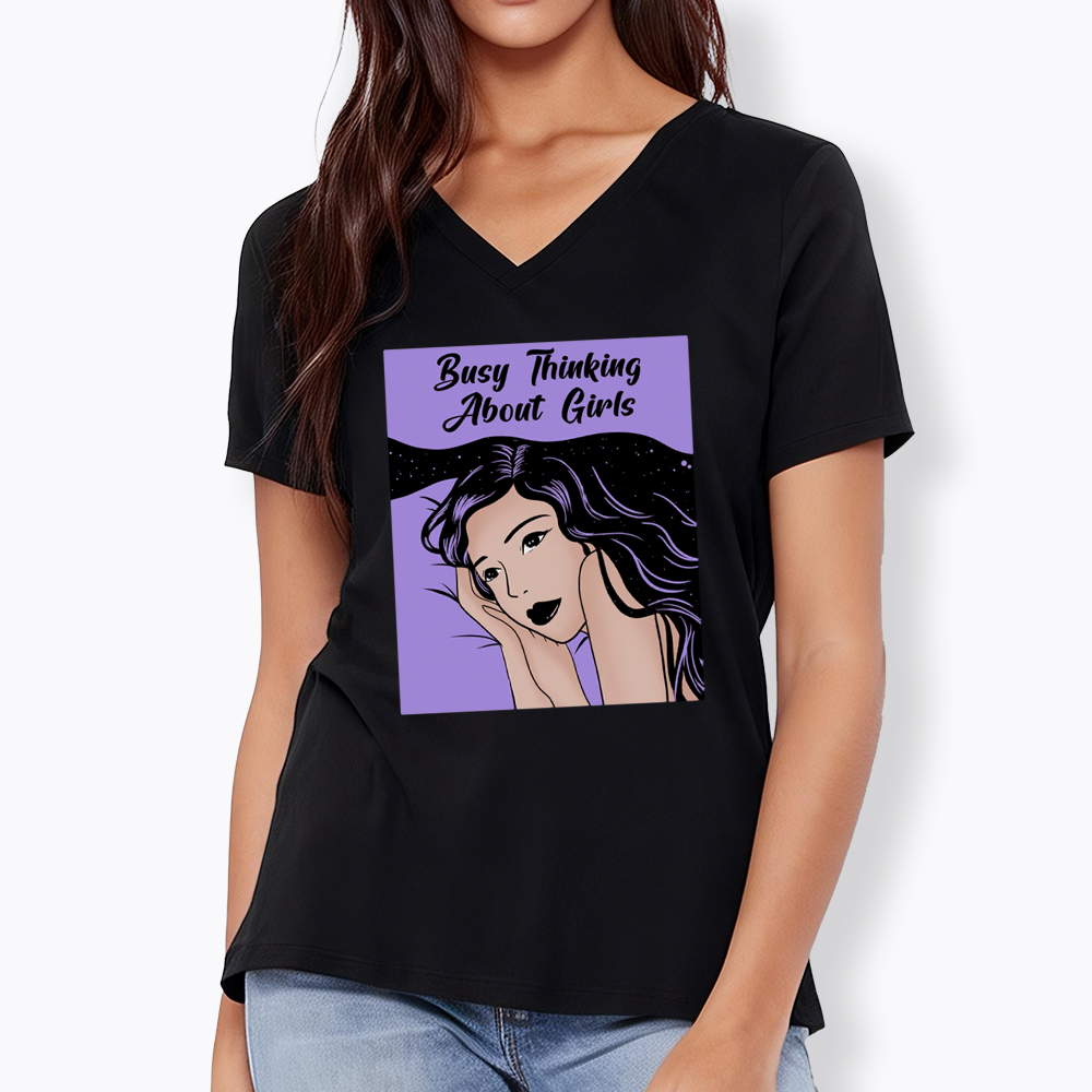 Busy Thinking About Girls V-Neck Classic T-Shirt