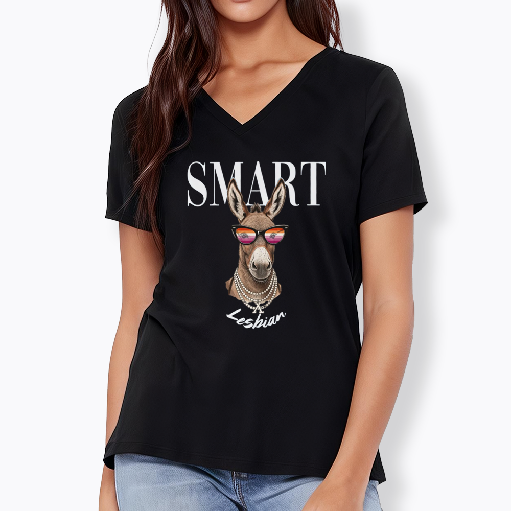 Smart Ass Lesbian Donkey V-Neck Classic T-Shirt