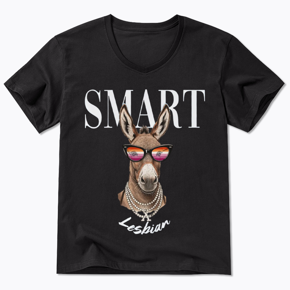 Smart Ass Lesbian Donkey V-Neck Classic T-Shirt
