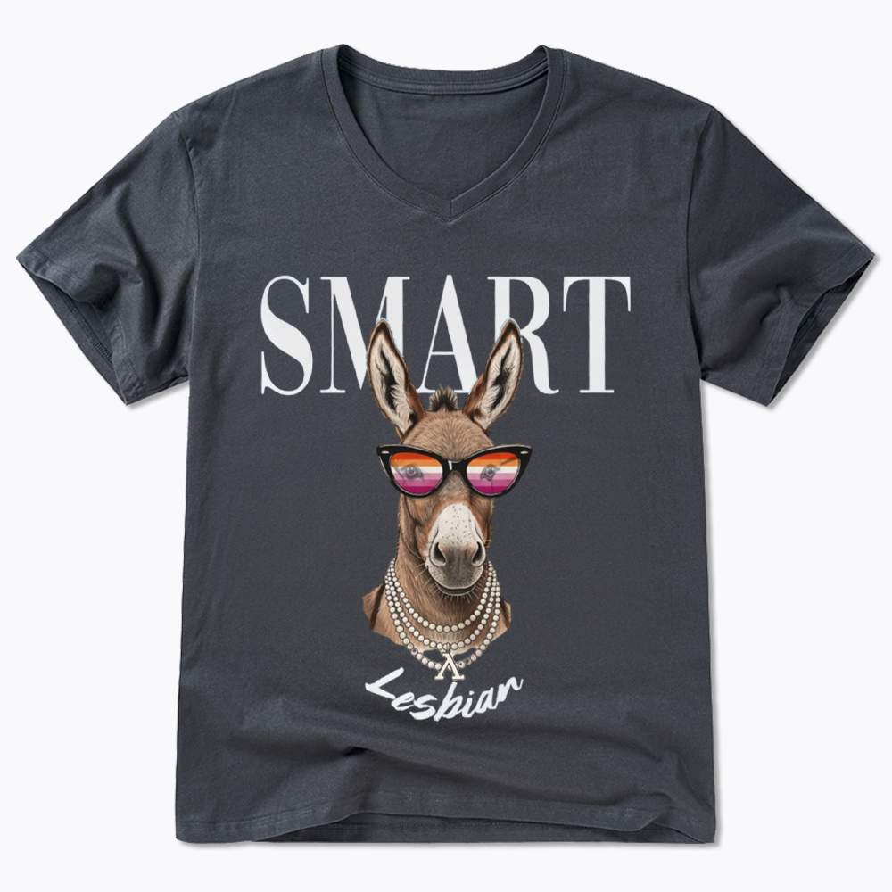 Smart Ass Lesbian Donkey V-Neck Classic T-Shirt