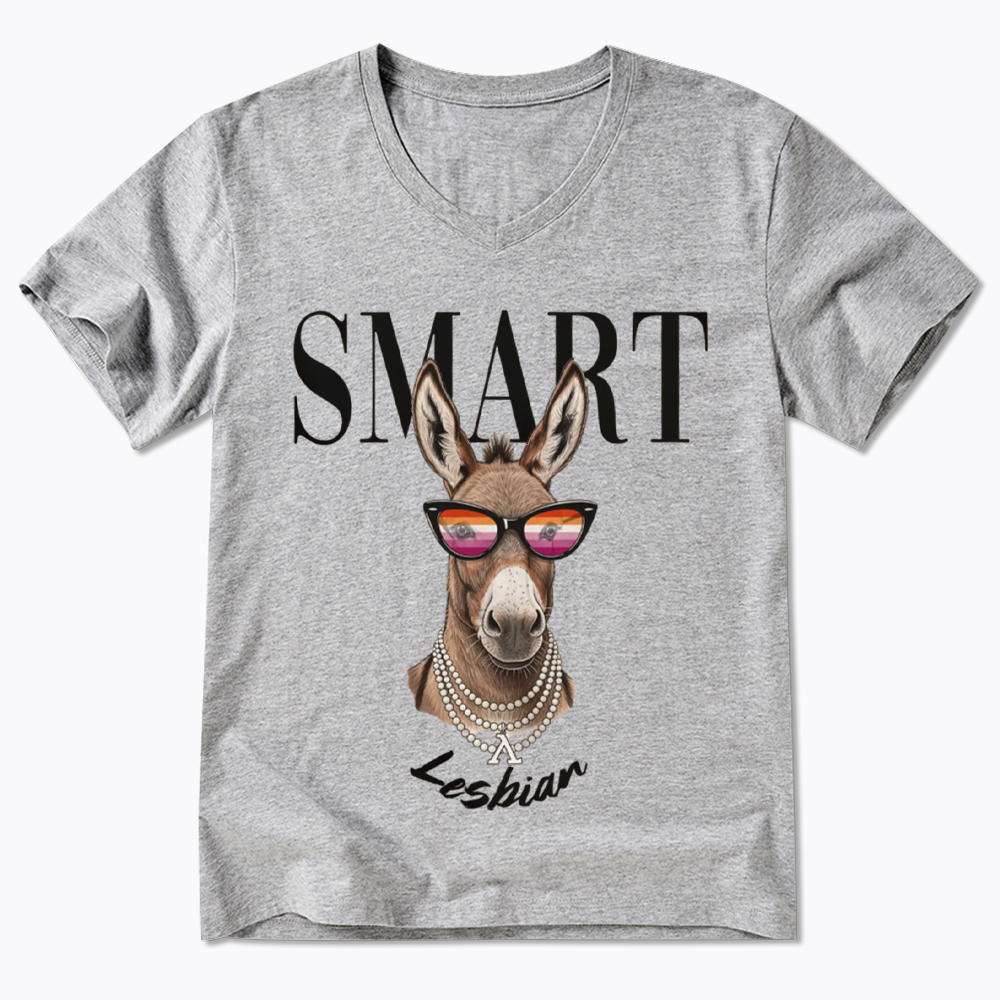 Smart Ass Lesbian Donkey V-Neck Classic T-Shirt