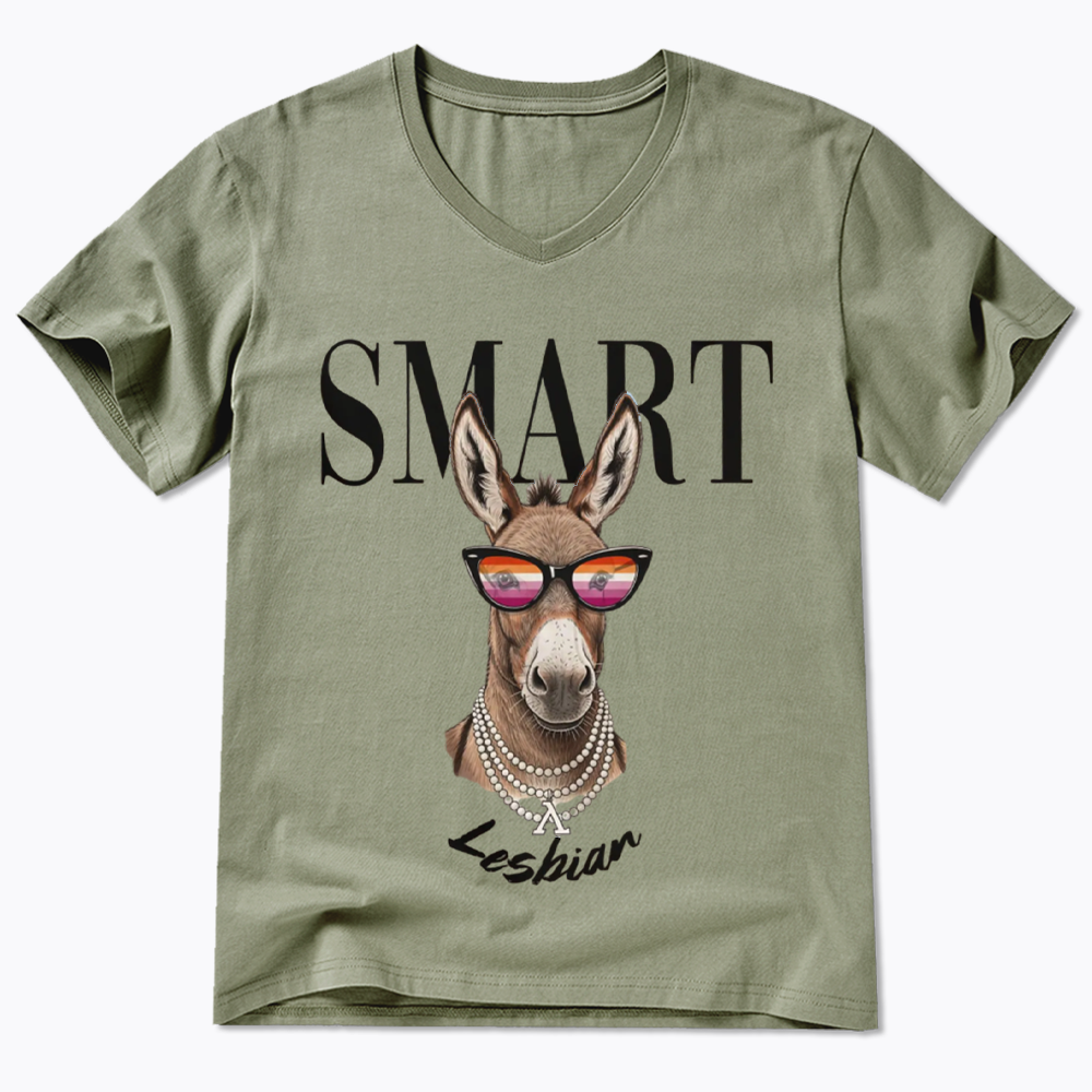 Smart Ass Lesbian Donkey V-Neck Classic T-Shirt