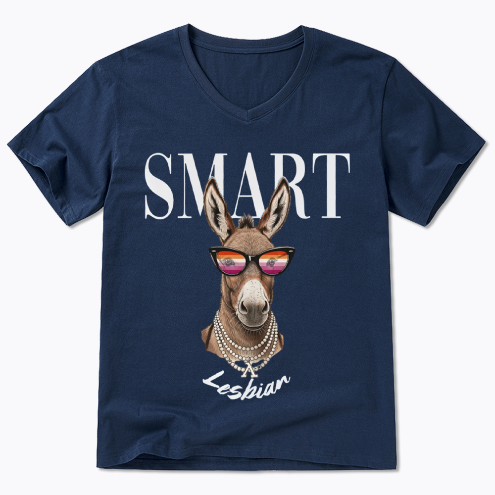 Smart Ass Lesbian Donkey V-Neck Classic T-Shirt
