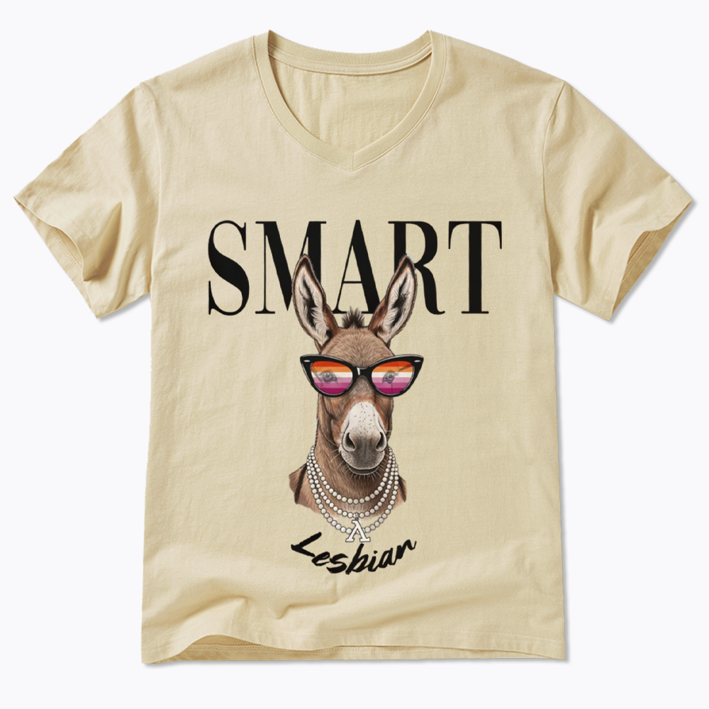 Smart Ass Lesbian Donkey V-Neck Classic T-Shirt