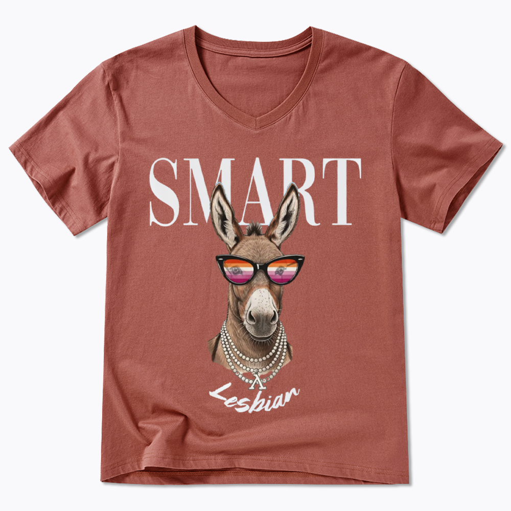Smart Ass Lesbian Donkey V-Neck Classic T-Shirt