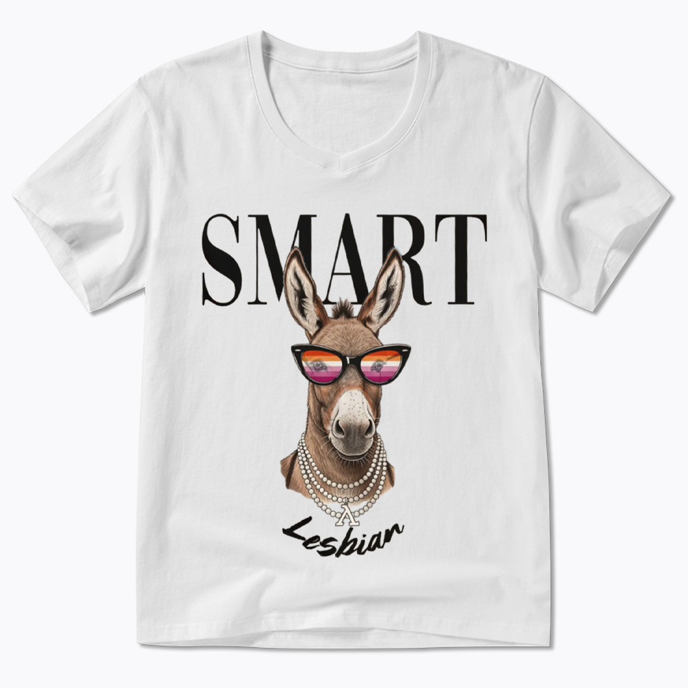 Smart Ass Lesbian Donkey V-Neck Classic T-Shirt