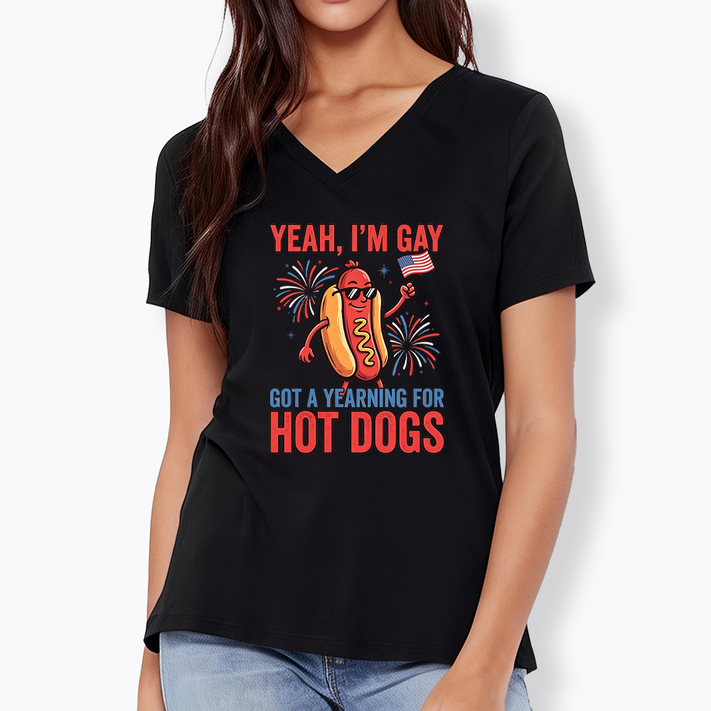 Yeah I'm Gay Got A Yearning for Hot Dogs V-Neck Classic T-Shirt