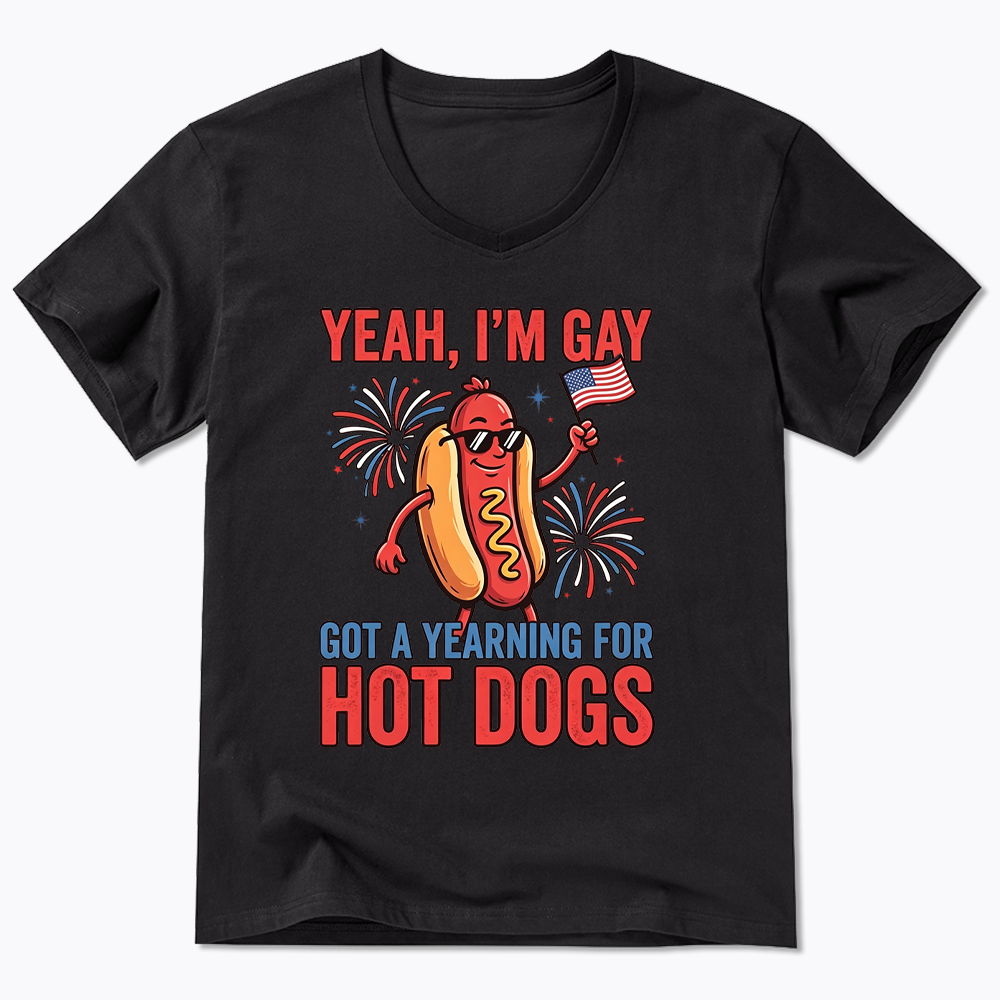 Yeah I'm Gay Got A Yearning for Hot Dogs V-Neck Classic T-Shirt