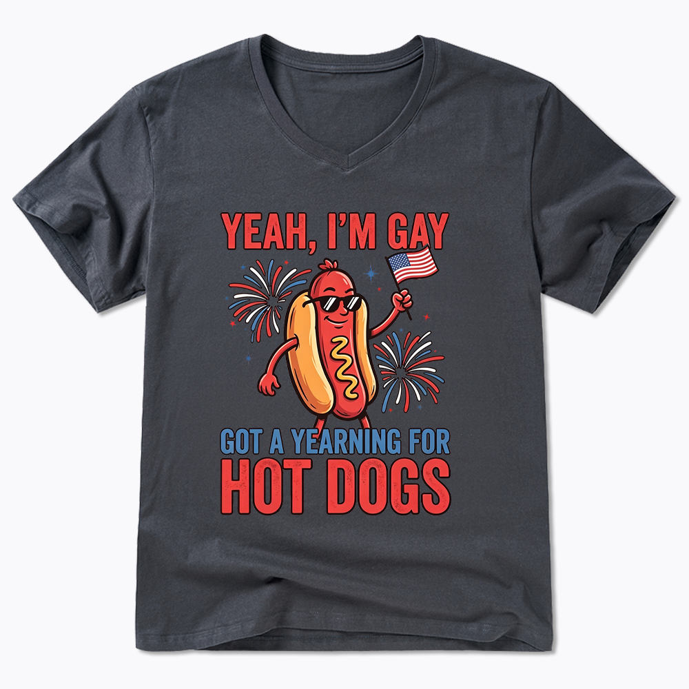 Yeah I'm Gay Got A Yearning for Hot Dogs V-Neck Classic T-Shirt