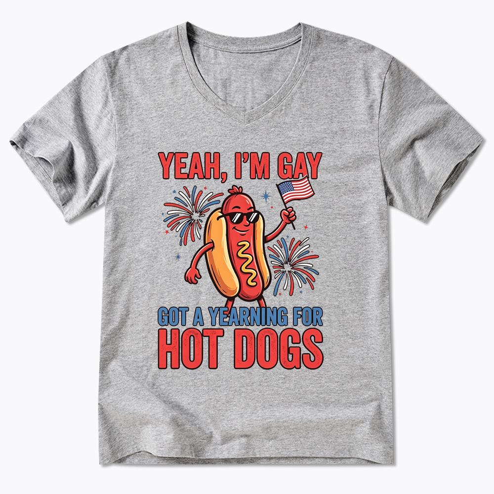 Yeah I'm Gay Got A Yearning for Hot Dogs V-Neck Classic T-Shirt
