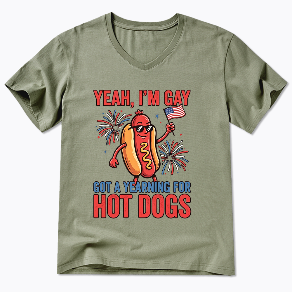Yeah I'm Gay Got A Yearning for Hot Dogs V-Neck Classic T-Shirt