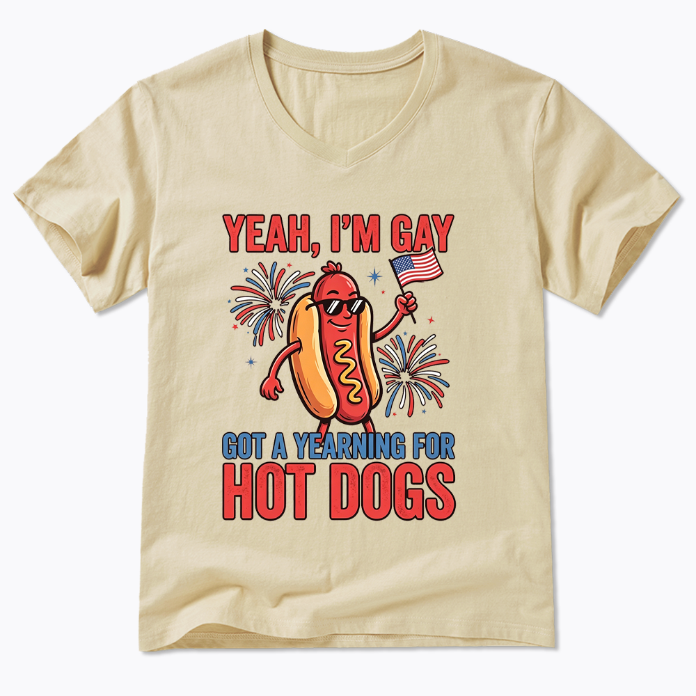 Yeah I'm Gay Got A Yearning for Hot Dogs V-Neck Classic T-Shirt