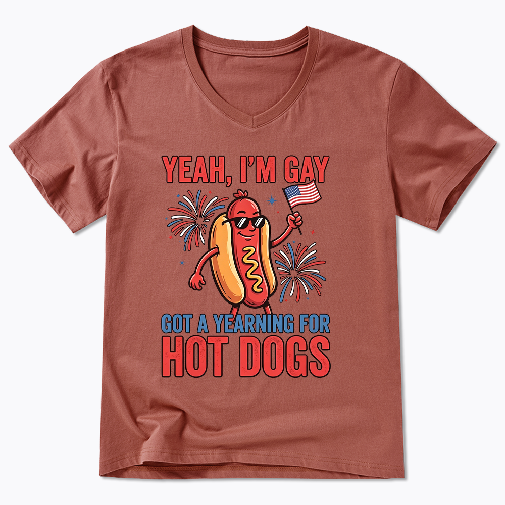Yeah I'm Gay Got A Yearning for Hot Dogs V-Neck Classic T-Shirt