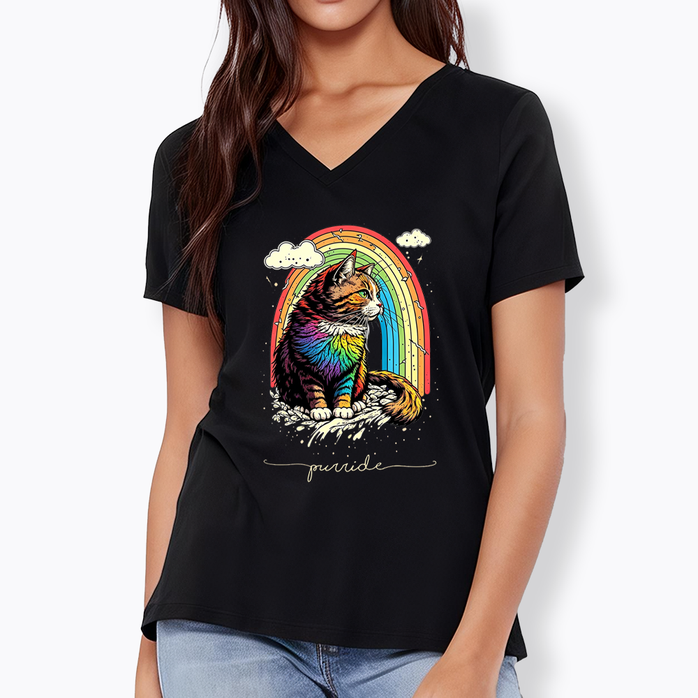 Cat Rainbow V-Neck Classic T-Shirt