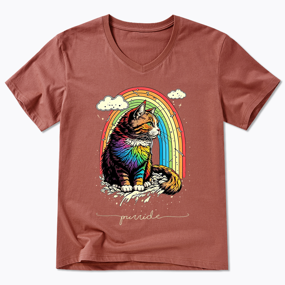 Cat Rainbow V-Neck Classic T-Shirt