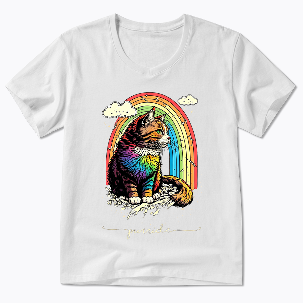 Cat Rainbow V-Neck Classic T-Shirt