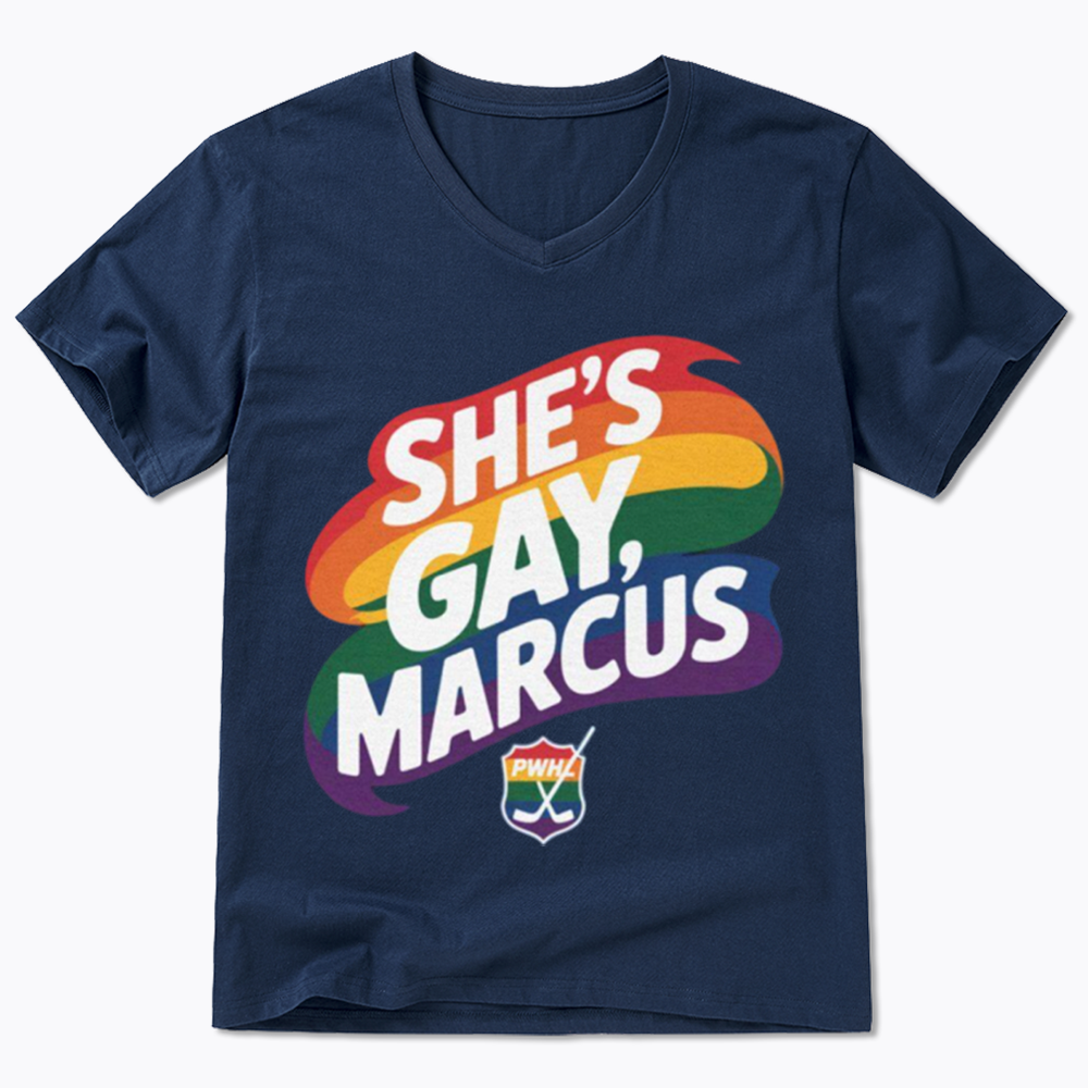 She's Gay Marcus V-Neck Classic T-Shirt