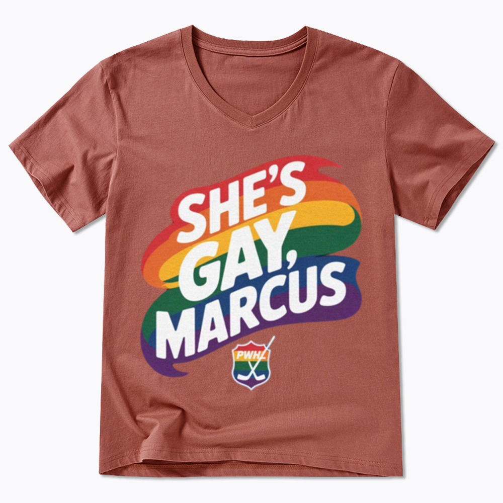 She's Gay Marcus V-Neck Classic T-Shirt
