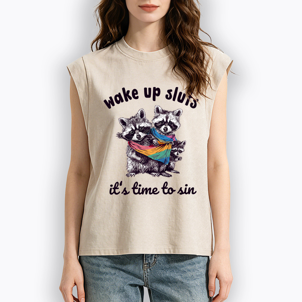 Wake up Sluts it's time to sin Women's Washed Tank Top