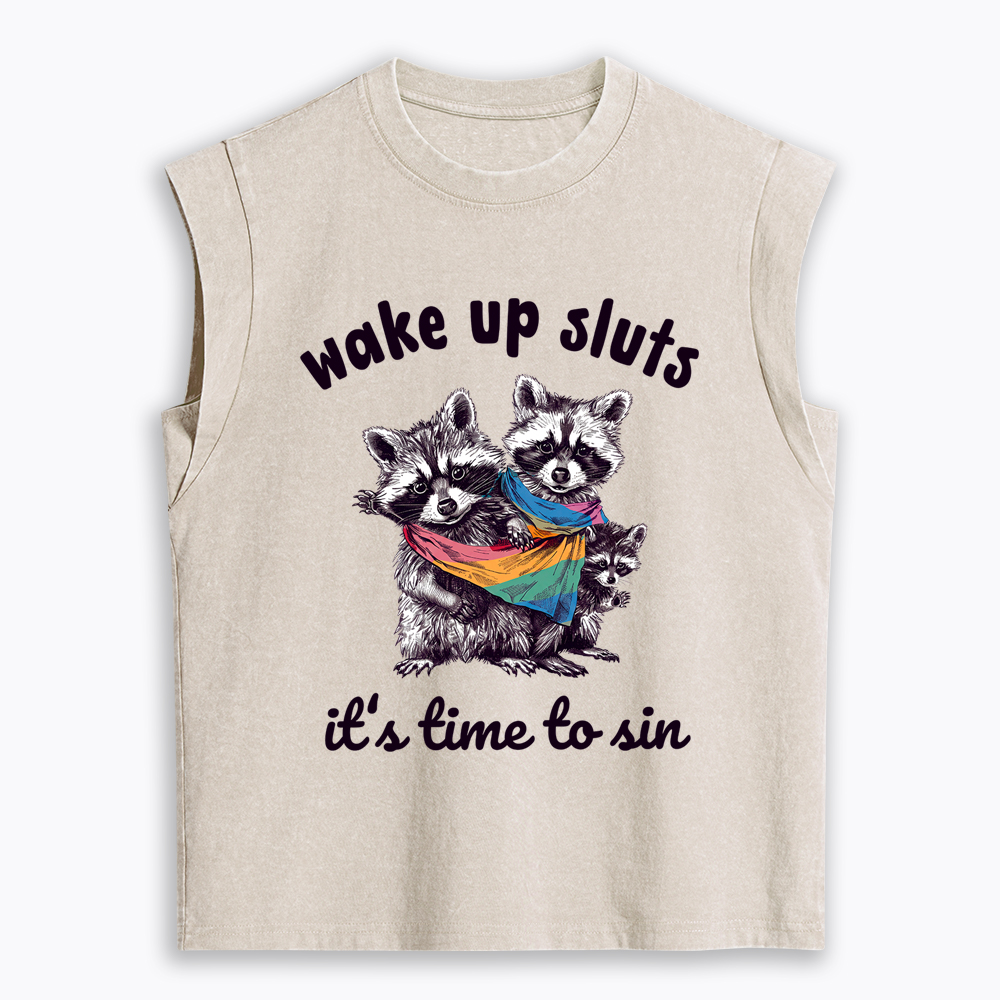 Wake up Sluts it's time to sin Women's Washed Tank Top